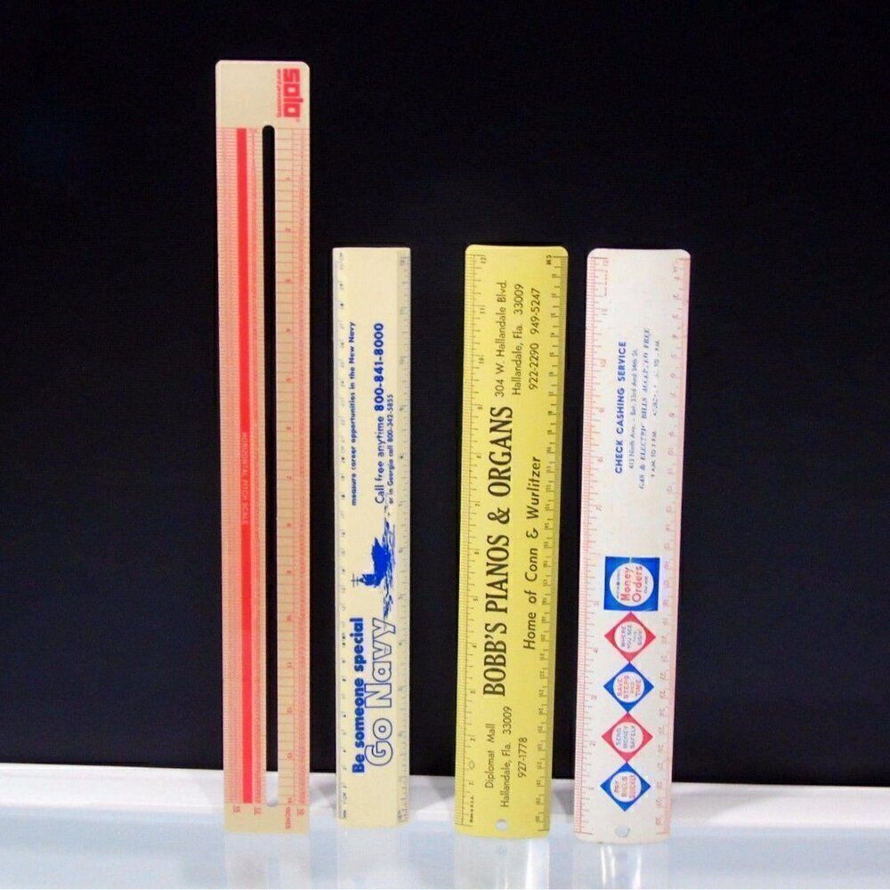 Vintage Advertising Rulers Go Navy Bobs Pianos Check Cashing Word Processing